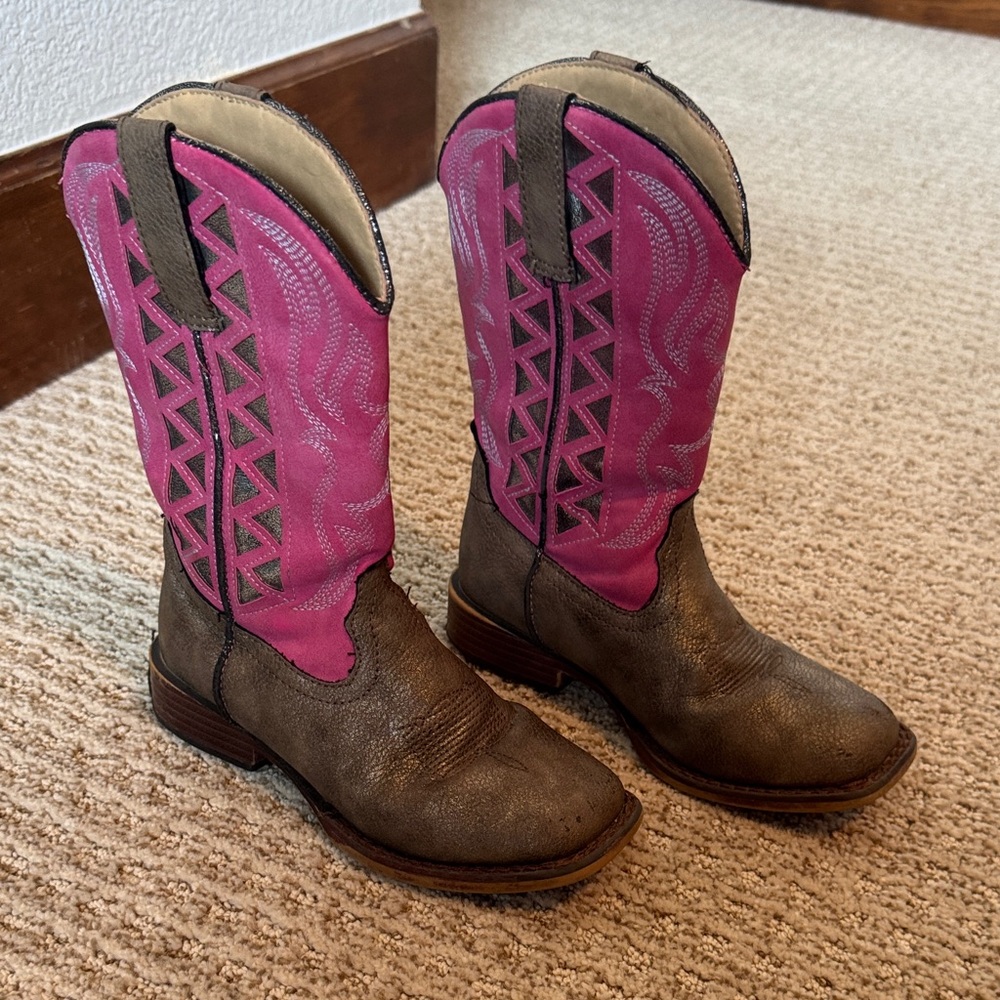 Girls Roper Pink and Brown Cowboy Boots